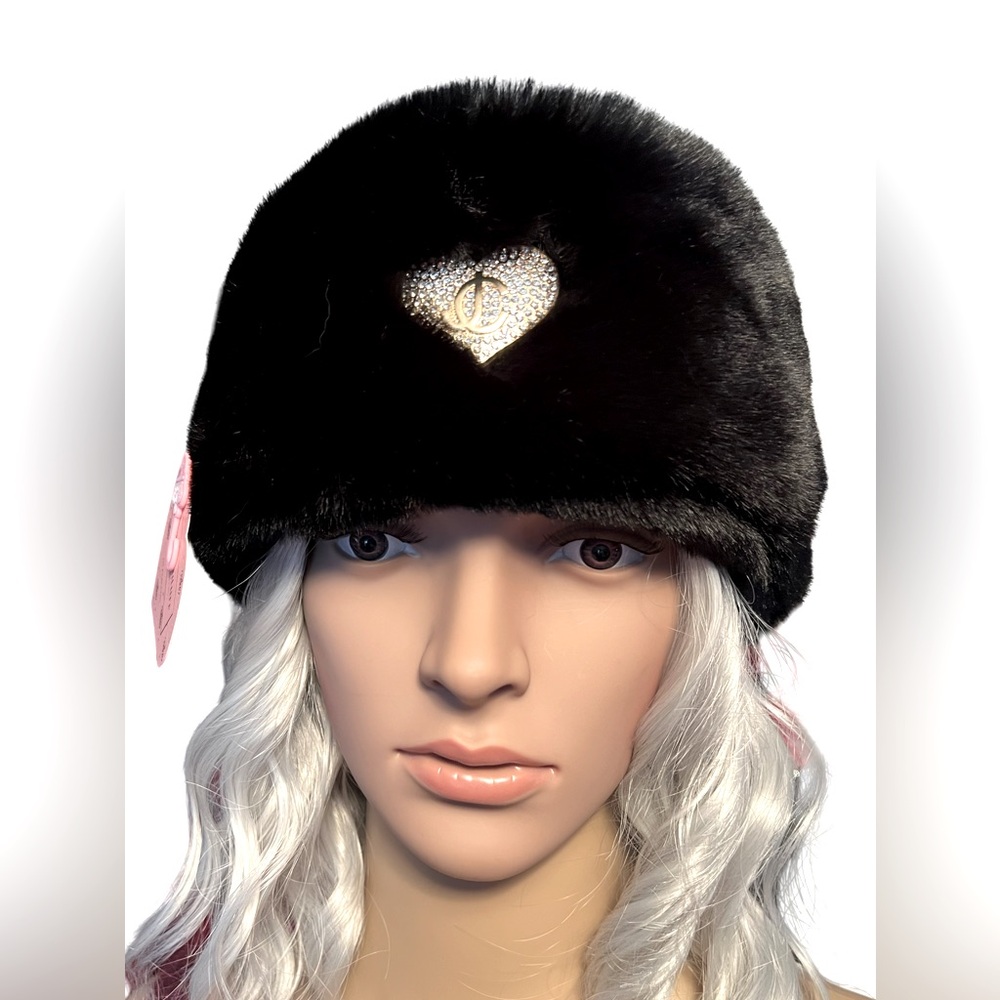 Juicy Couture Los Angeles NWT Juicy Black Faux Plush Fur Headband